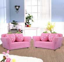 Load image into Gallery viewer, Very Adorable & Cute Comfortable Heavy Duty Pink Strawberry Armrest Chair Sofa Couch | 2 Strawberry Pillows | For 1-2 Kids |