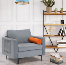Load image into Gallery viewer, Elegant Modern Accent Chair Couch With Bolster And Side Storage Pocket | Thick Cushions | Heavy Duty Holds 660lbs | Suede Or Leather Or Lint Fabric
