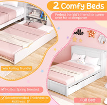 Load image into Gallery viewer, Elegant & Modern Very Comfortable Full Or Twin Kids, Children Wooden Platform Bed With Trundle Storage | Headboard | Bookshelf