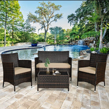 Load image into Gallery viewer, Very Elegant & Relaxing 4 Piece Outdoor Rattan / Wicker Sofa Patio Set With Heavy Duty Glass Coffee Table