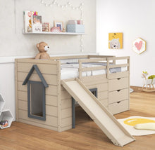 Load image into Gallery viewer, Super Cute, Adorable Heavy Duty 3-In-1 Twin Loft Bed With Smooth Slide, Side Ladder Drawers For Kids/Teens | Solid Wood Material | Bottom Game Space