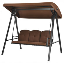 Load image into Gallery viewer, Elegant Outdoor Patio 3-Seater Porch Swing With Adjustable Cushions & Canopy | Spacious Sitting Space | Holds 710lbs | Sun Shade