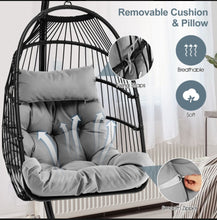 Load image into Gallery viewer, 2025 Heavy Duty Patio Hanging Egg Chair With Stand | Soft Cushion | Headrest Pillow | Waterproof Cover | Folding Basket | Water Resistant | Holds 330lbs