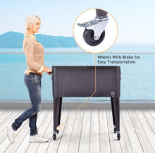 Load image into Gallery viewer, Heavy Duty Patio Super Cool Rattan Rolling Party Cooler Cart | Bottle Opener With Catcher | Handle | Rolling Wheels |