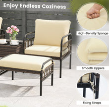 Load image into Gallery viewer, Very Relaxing Heavy Duty Beige 5-Piece Patio Rattan Conversation Set With Ottomans | Coffee Table | Comfy Cushions