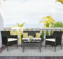 Load image into Gallery viewer, Super Relaxing 4 Piece Rattan Cushioned Sofa Patio Furniture Set With Heavy Duty Glass Coffee Table