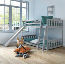 Load image into Gallery viewer, Very Elegant Heavy Duty Natural Pine Wood Twin Over Twin Bunk Bed Wooden Low Bed With Side Ladder For Children | Cool Slide