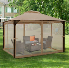 Load image into Gallery viewer, Elegant Heavy Duty Sturdy Design 12x10 FT Outdoor Double Top Patio Gazebo With Netting | Double Vented Roof | Sun-Proof & Waterproof Design