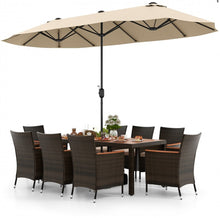 Load image into Gallery viewer, Heavy Duty Outdoor Patio 10-Piece Dining Set With 15 Feet Double-Sided Twin Patio Umbrella, Rustic Acadia Wood, Wicker, Rattan, Very Comfortable