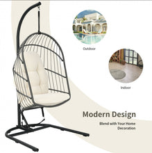 Load image into Gallery viewer, 2025 Super Cool Patio Hanging Wicker Egg Chair | Holds 300lbs | With Stand & Cushion | Indoor Or Outdoor | Thick and Soft Comfy Cushions | Heavy Duty