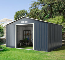 Load image into Gallery viewer, Super Duty 11x8 Ft Metal Storage Shed For Garden, Tools, | 2 Lockable Sliding Doors | Weather Resistant | 4 Air Vents | Slope Roof | Patio