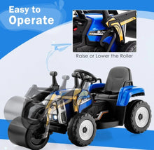 Load image into Gallery viewer, Super Cool 12V Kids Ride On Car Road Asphalt Roller | USB Compatible | LED Lights | Raisable Roller | Heavy Duty Seat, Tires | Remote