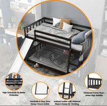 Load image into Gallery viewer, Very Elegant Heavy Duty Natural Pine Wood Twin Over Twin Bunk Bed Wooden Low Bed With Side Ladder For Children | Cool Slide