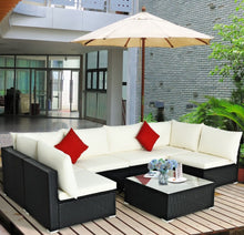 Load image into Gallery viewer, Very Relaxing 7 Piece Patio Furniture Sectional Wicker Sofa Set With Tempered Glass Top