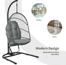 Load image into Gallery viewer, 2025 Super Cool Patio Hanging Wicker Egg Chair | Holds 300lbs | With Stand & Cushion | Indoor Or Outdoor | Thick and Soft Comfy Cushions | Heavy Duty