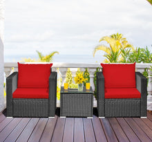 Load image into Gallery viewer, Heavy Duty Steel Frame Modern Beautiful 3-Piece Patio Furniture Wicker Rattan Conversation, Relaxing Set With Thick Comfy Cushions, 5 Colours