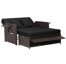 Load image into Gallery viewer, Elegant 4-Level Patio Rattan Daybed | Adjustable Backrest | Rectangle Side Tray | Outdoor Sectional | Double Sofa With Side Table | Space Saving