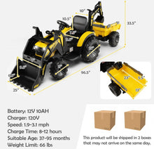 Load image into Gallery viewer, 2025 Heavy Duty 12V Excavator 3-in-1 Ride On Toy 1 Seater With Shovel, Bucket, Trailer, Rubber Tires, Cup Holder, LED Lights, Digging Bucket, Remote