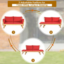 Load image into Gallery viewer, Very Relaxing 3 Adjustable Positions Outdoor Patio, Indoor Convertible Heavy Duty Sofa Couch With Thick Cushions | Acacia Wood
