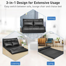 Load image into Gallery viewer, Heavy Duty Modern Foldable PU Leather Leisure Floor Comfortable Sofa Bed With 2 Thick Comfy Pillows | 3-in-1 Design | 5 Adjustable Positions