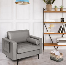 Load image into Gallery viewer, Elegant Modern Accent Chair Couch With Bolster And Side Storage Pocket | Thick Cushions | Heavy Duty Holds 660lbs | Suede Or Leather Or Lint Fabric