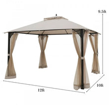 Load image into Gallery viewer, Elegant Heavy Duty Sturdy Design 12x10 FT Outdoor Double Top Patio Gazebo With Netting | Double Vented Roof | Sun-Proof & Waterproof Design