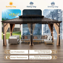 Load image into Gallery viewer, Very Classy Heavy Duty 12’ by 20’ Double-Roof Hardtop Patio Gazebo With Galvanized Steel Roof | All Season | Sun Protection | Water Resistant | Water Gutters