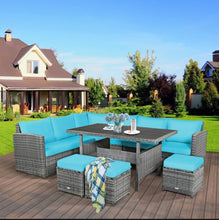 Load image into Gallery viewer, Very Relaxing Heavy Duty 7-Piece Cushiony Outdoor Furniture Wicker Sectional Sofa Patio Set With Dining Table