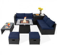 Load image into Gallery viewer, Elegant & Classy 9 Piece Outdoor Wicker Sectional With 35 Inch Gas Fire Pit Table Heavy Duty | In 6 Colours | Cover | Patio furniture