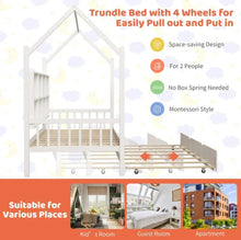 Load image into Gallery viewer, Very Adorable Twin Size Kids Montessori Day Or Night Trundle Bed With Roof, Shelf 8 Components | With Wheels | Space Saving | Solid Wood Frame | Heavy Duty
