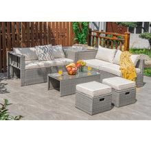 Load image into Gallery viewer, Elegant 8 Piece Patio Furniture Rattan Set With Storage Waterproof Cover & Cushions