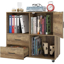Load image into Gallery viewer, Elegant Wooden File Cabinet, Lateral Filing Cabinet Printer Stand W Wheels, 2 Drawers, Storage Shelves, Door Cabinet for Home, Office