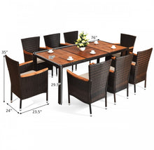 Load image into Gallery viewer, Super Duty Relaxing 9-Piece Outdoor Dining Set With Umbrella Hole | Acacia Wood | Comfy Waterproof Cushions | Rattan | Easy Assembly | Easy Maintenance