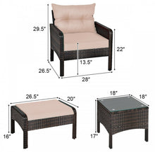 Load image into Gallery viewer, Elegant Outdoor Patio 5-Piece Furniture Rattan Sofa Ottoman Set With Cushions | Comes With 2 Ottomans,1 Coffee Table,2 Armchairs 1 Side Table, Cushions
