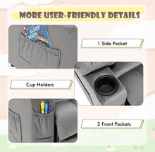 Load image into Gallery viewer, Very Cute & Adorable Kids, Children’s Recliner Sofa Chair Couch With Cup Holder | Footrest Velvet Or PU Leather | Padded Backrest | Wide Armrest | Retractable Footrest | Pockets