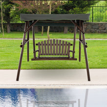 Load image into Gallery viewer, Heavy Duty Natural Fir Wood 2-Person Patio Outdoor Porch Swing  | Adjustable Canopy | Holds 530lbs | Waterproof | Fade Resistant | Side Table