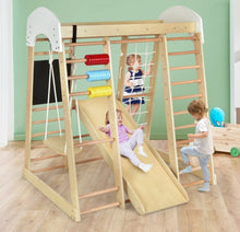 Load image into Gallery viewer, Super Fun 8-in-1 Heavy Duty Climber Playground Play-set For Kids With Slide | Climbing Net | Slide | Rock Climbing | Monkey Bars | Abacus Game | Swing | Drawing Board