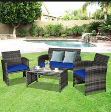 Load image into Gallery viewer, Super Elegant 4 Piece Heavy Duty Rattan Patio Furniture Set With Glass Table | Love-seat | Very Comfortable | Thickened Cushions
