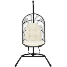 Load image into Gallery viewer, 2025 Super Cool Patio Hanging Wicker Egg Chair | Holds 300lbs | With Stand & Cushion | Indoor Or Outdoor | Thick and Soft Comfy Cushions | Heavy Duty