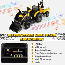 Load image into Gallery viewer, 2025 Heavy Duty 12V Excavator 3-in-1 Ride On Toy 1 Seater With Shovel, Bucket, Trailer, Rubber Tires, Cup Holder, LED Lights, Digging Bucket, Remote