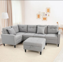 Load image into Gallery viewer, Gorgeous Heavy Duty Relaxing L-Shaped Sectional Corner Sofa Couch Set With Storage Ottoman | Wide Armrest | Thick Cushions | Tufted Design