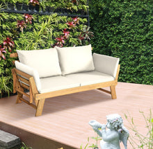 Load image into Gallery viewer, Very Relaxing 3 Adjustable Positions Outdoor Patio, Indoor Convertible Heavy Duty Sofa Couch With Thick Cushions | Acacia Wood