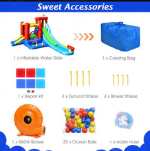 Load image into Gallery viewer, Super Cool & Fun Inflatable 9-in-1 Bouncy Kids Water Park With Slide | 860W Blower | Jumping | Climbing | Ring Game | Ball Blowing | Basketball
