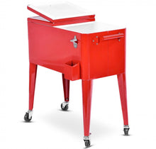 Load image into Gallery viewer, Heavy Duty Cool Red Portable Patio Cooler Cart With Side Bottle Opener, Cap Catcher| 80QT | BBQ | Camping | Gatherings | Drain Plug | Wheels
