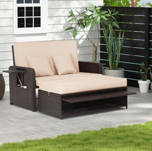 Load image into Gallery viewer, Elegant 4-Level Patio Rattan Daybed | Adjustable Backrest | Rectangle Side Tray | Outdoor Sectional | Double Sofa With Side Table | Space Saving