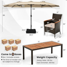 Load image into Gallery viewer, Heavy Duty Outdoor Patio 10-Piece Dining Set With 15 Feet Double-Sided Twin Patio Umbrella, Rustic Acadia Wood, Wicker, Rattan, Very Comfortable