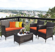 Load image into Gallery viewer, Very Elegant & Relaxing 4 Piece Outdoor Rattan / Wicker Sofa Patio Set With Heavy Duty Glass Coffee Table
