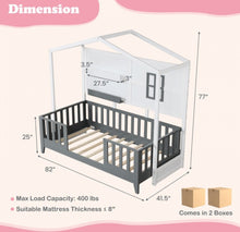 Load image into Gallery viewer, Super Cute & Adorable Modern Twin House Montessori Floor Bed With 2 Shelves | Guardrails | Solid Wood | Transition For Growth | Holds 400lbs