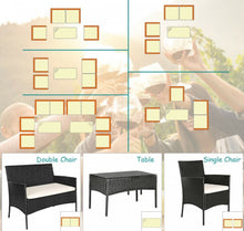 Load image into Gallery viewer, Super Relaxing 4 Piece Rattan Cushioned Sofa Patio Furniture Set With Heavy Duty Glass Coffee Table