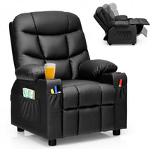 Load image into Gallery viewer, Very Cute & Adorable Kids, Children’s Recliner Sofa Chair Couch With Cup Holder | Footrest Velvet Or PU Leather | Padded Backrest | Wide Armrest | Retractable Footrest | Pockets